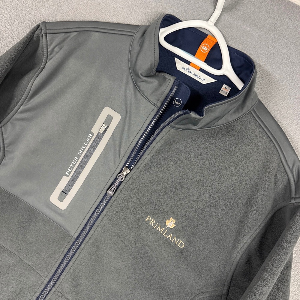 Peter Millar Jacket Mens Medium Gray Thermal Block Micro Fleece Primland Logo